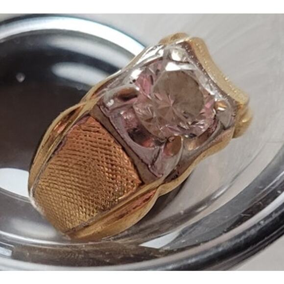 Vintage Lind 14KT HGE Ring – Wide Gold Band – Square Clear CZ Stone – Size 6.25 - Picture 7 of 9